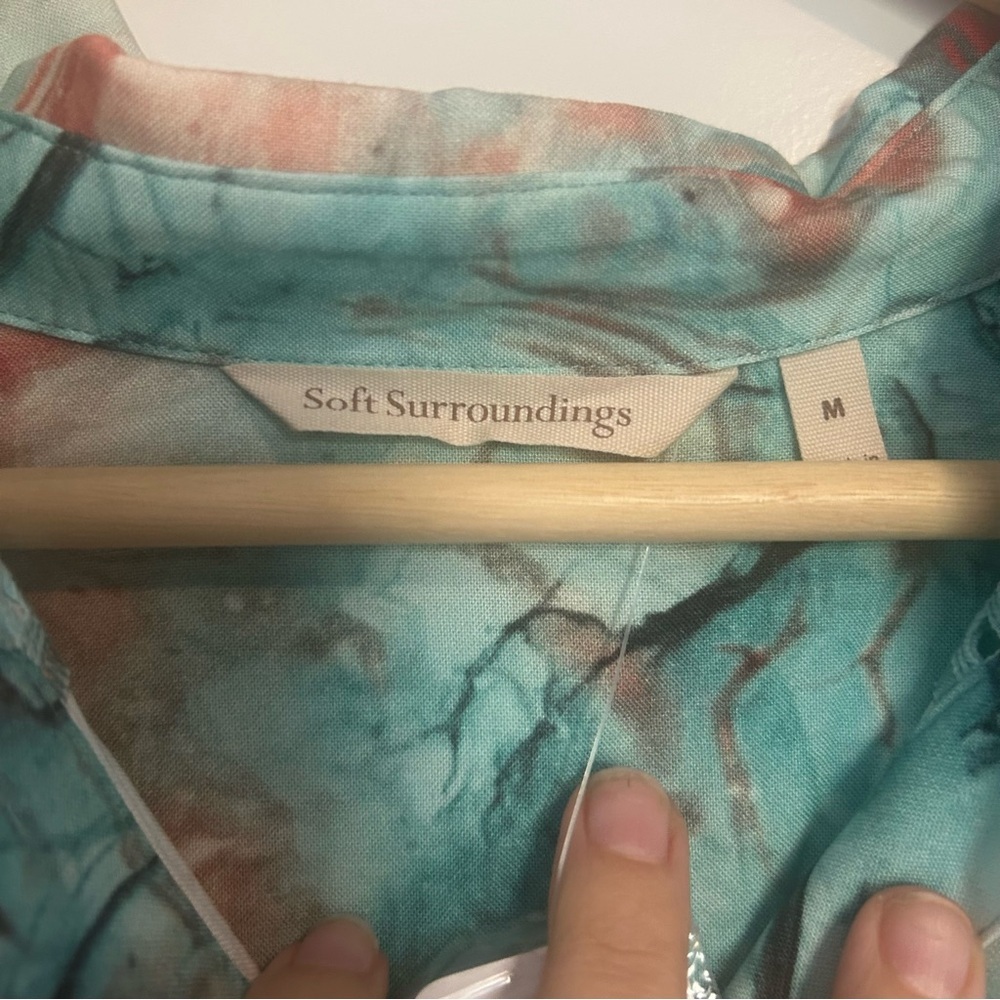 Soft Surroundings waterfront shirt dress abstract teal size M NWT - Picture 8 of 11